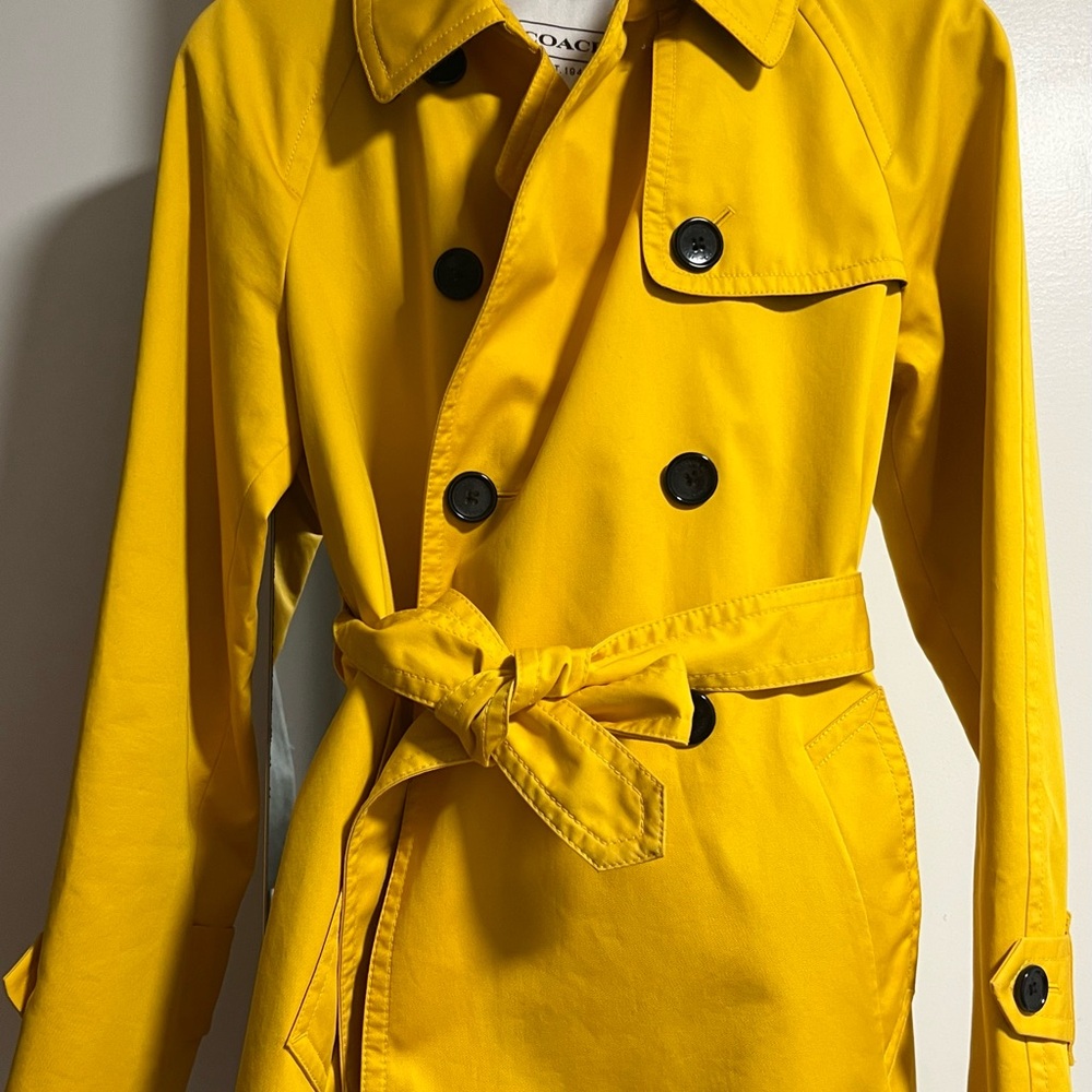Coach Women's Vibrant Yellow Double-Breasted Trench Coat